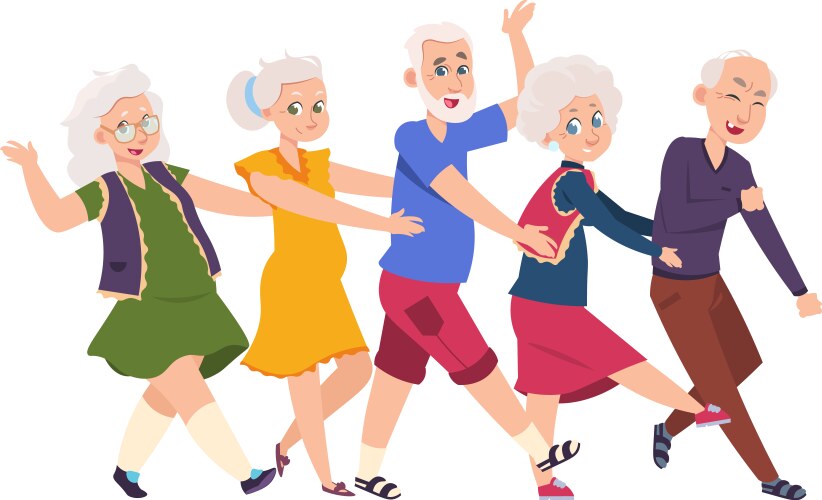 old people dancing diverse elderly cartoon vector