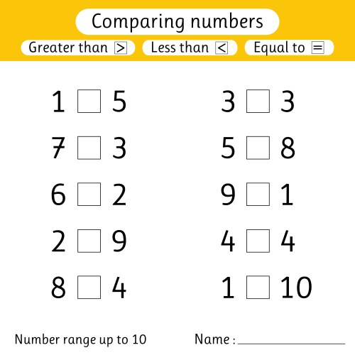 Comparing Numbers: Less Than, Greater Than, Equal vector image