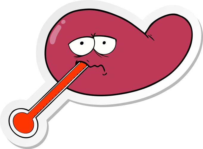 Sticker of a cartoon ill gall bladder vector image