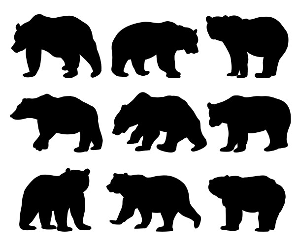 Bear silhouette set isolated on white background Vector Image