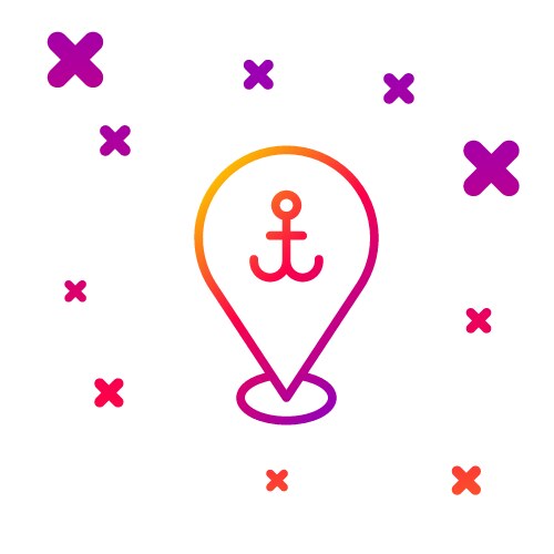 Color line map pointer with anchor icon isolated vector image