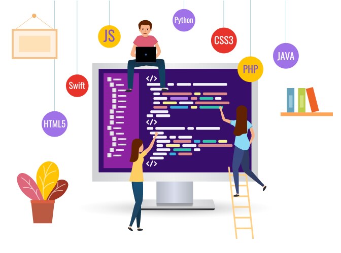 Team Coding for Game App Development vector image