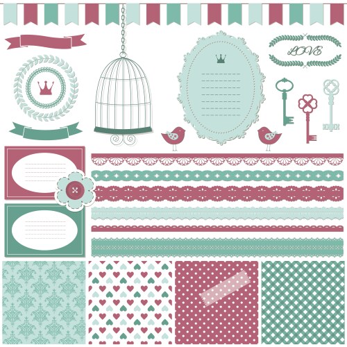 Romantic scrapbook design elements set Royalty Free Vector