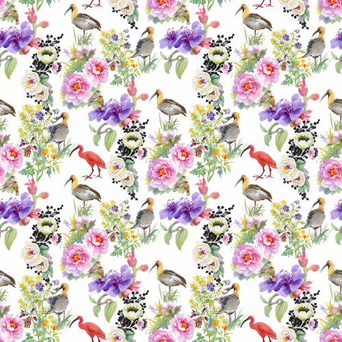 Watercolor Floral Bird Pattern Vector Image