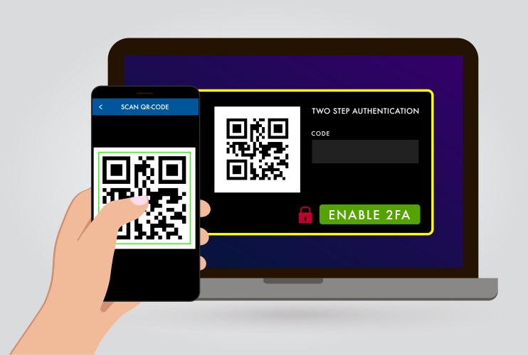 Enable 2fa two steps authentication verification vector image