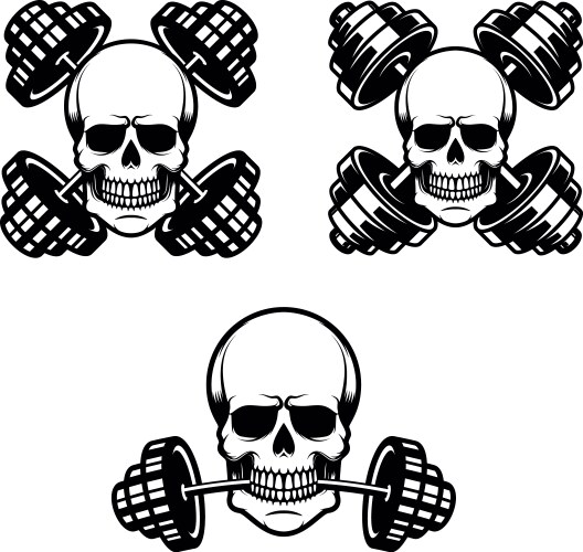 Set of gym skull with barbell design element Vector Image