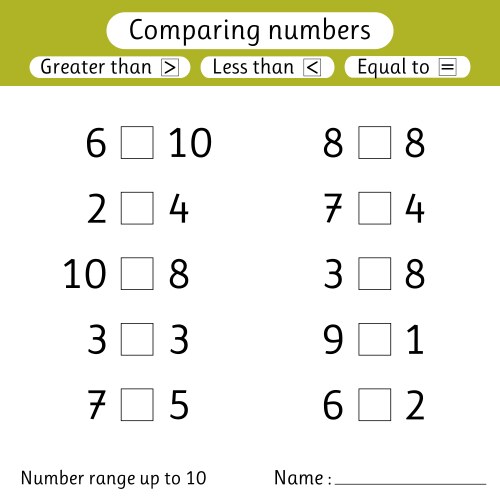 Comparing Numbers: Less Than, Greater Than, Equal vector image