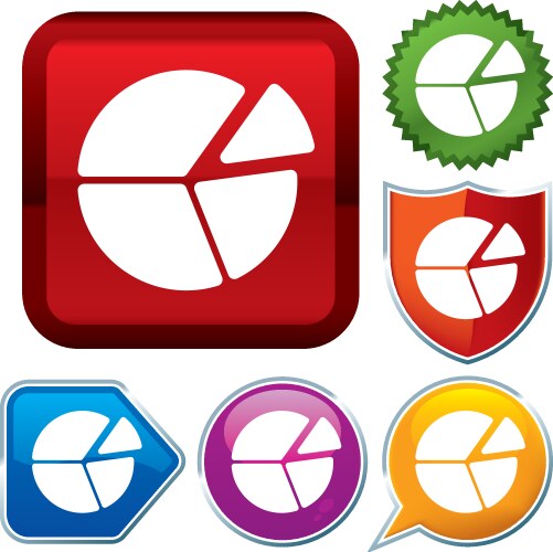 Set shiny icon series on buttons pie chart vector image