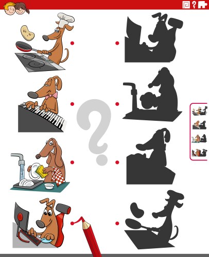 Shadow game with cartoon boy and his dog coloring Vector Image