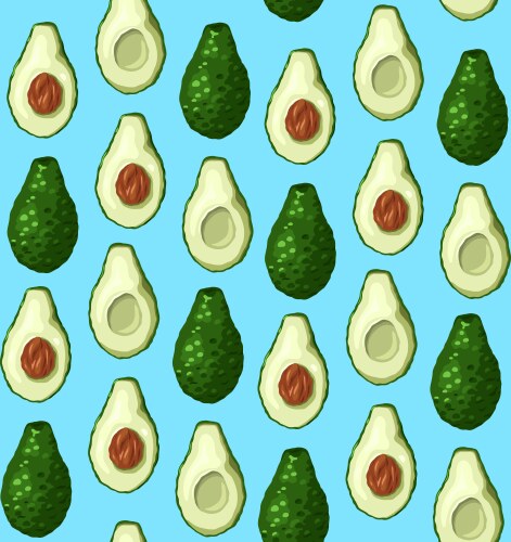 Seamless pattern with avocado halves in a row vector image