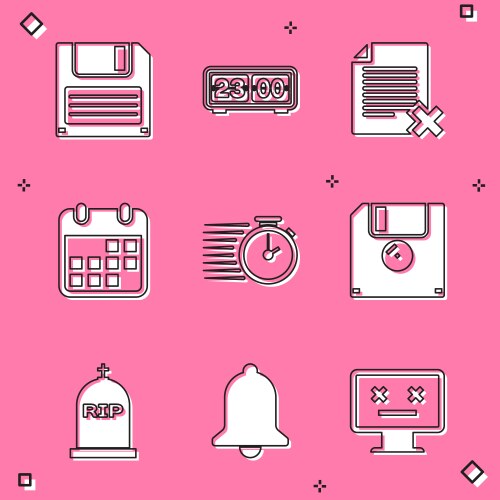 Set floppy disk retro flip clock delete file vector image