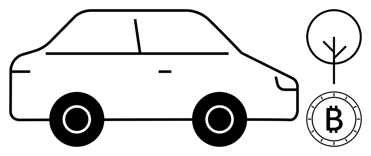 Simplified side view of car with tree and bitcoin vector image
