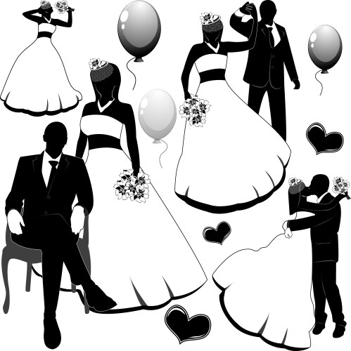 Wedding dresses silhouettes Royalty Free Vector Image