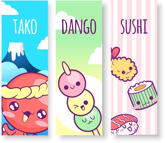 Japan cute doodle sticker and background Vector Image