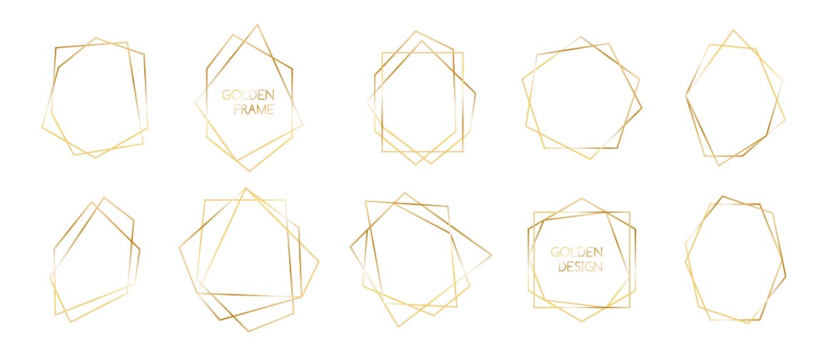 Golden border line frame set geometric invites Vector Image