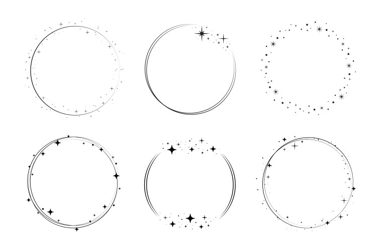 circle star border frame set sparkle vector