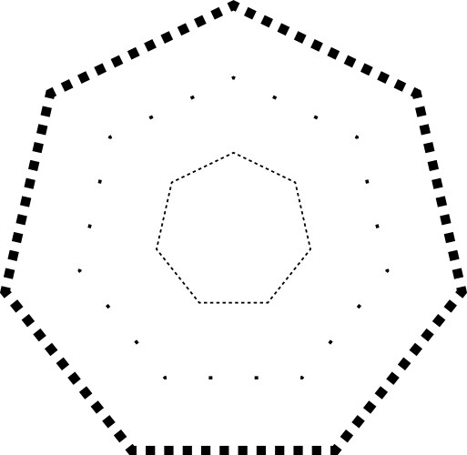 Tracing heptagon shape symbol dashed and dotted vector image
