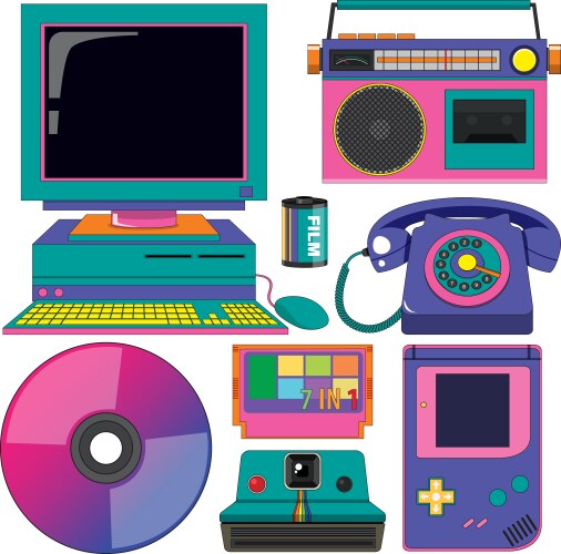 retro objects and elements set vector