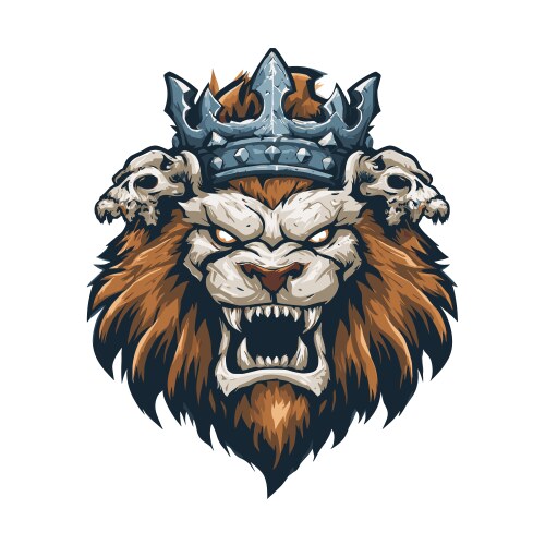 Fierce lion esports logo with crown and skulls Vector Image