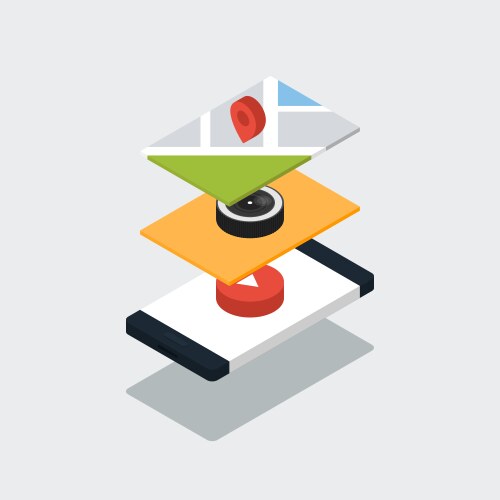 Mobile application isometric flat design concept vector image