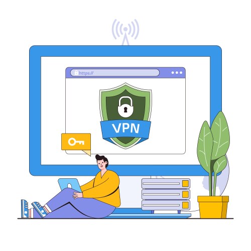 Secure network connection concept with characters vector image