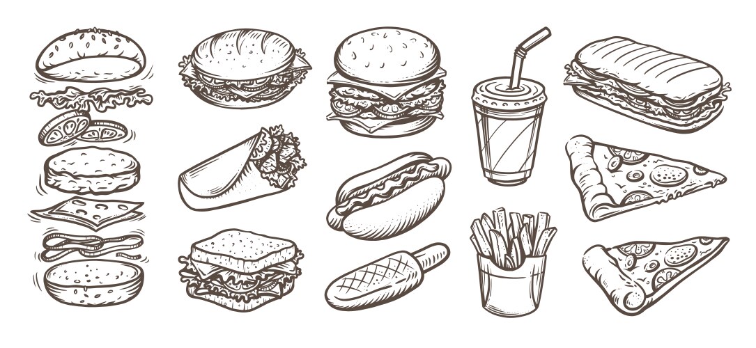 Sketchy Fast Food Collection Vector Image