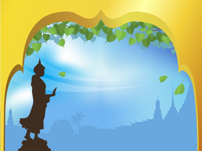 buddha statue and bodhi tree with golden arch vector image