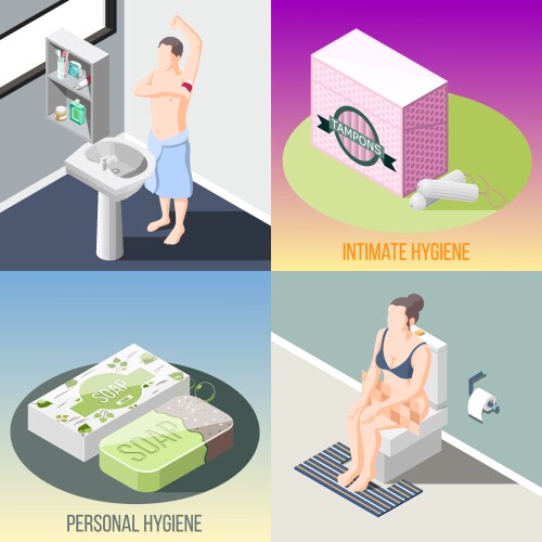 Hygiene isometric 2x2 design concept vector image