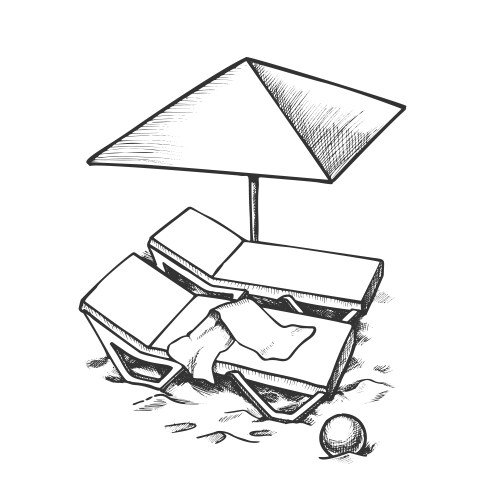 Beach Chairs with Umbrella and Ball Vector Image