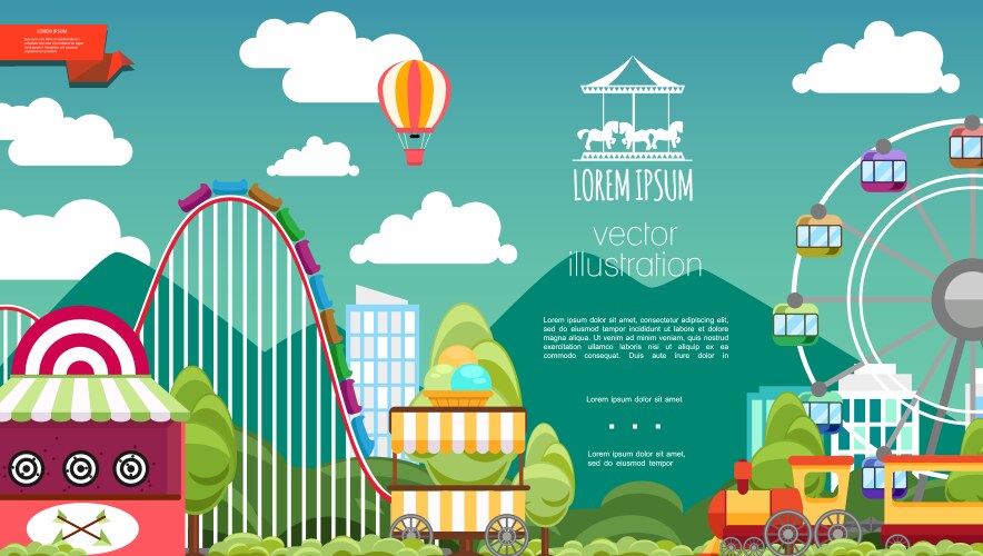 Flat amusement park concept Royalty Free Vector Image