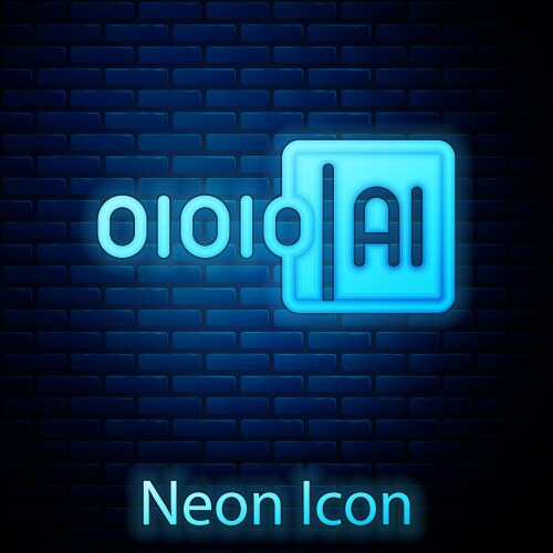 Glowing neon binary code icon isolated on brick vector image