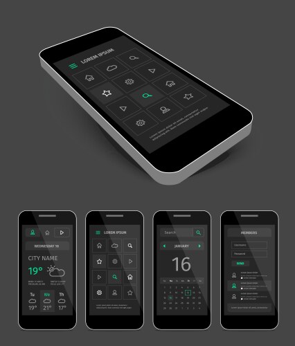 dark mobile user aplication interface template vector image
