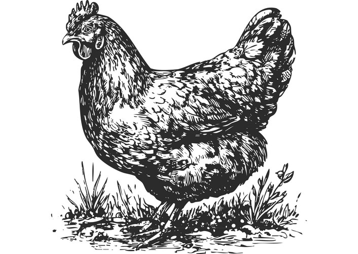 Black and White Hen Sketch Vector Image