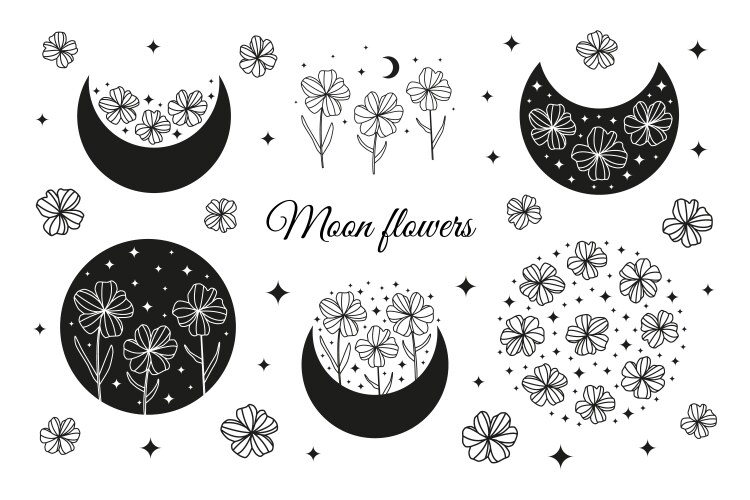 Bohemian Moon & Floral Art Vector Image