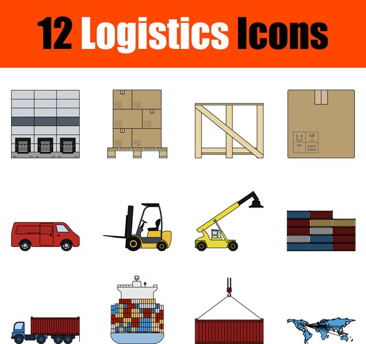 Warehouse flat elements logistic transportation Vector Image