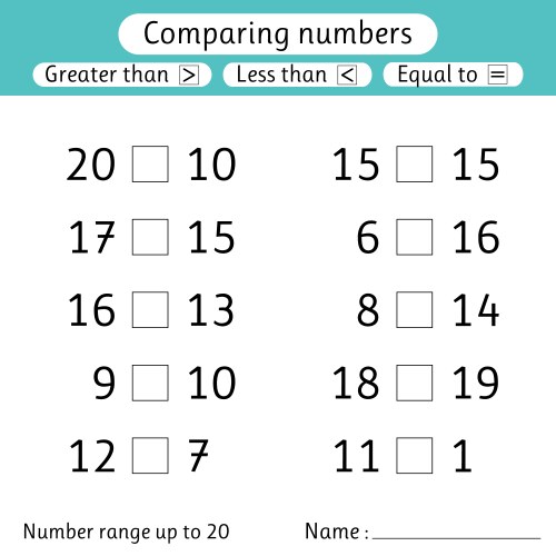Comparing Numbers: Less Than, Greater Than, Equal vector image