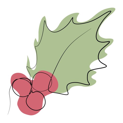 One line drawn minimalist holly berry branch Vector Image