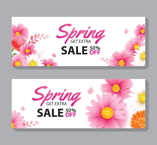 Spring sale voucher banner with blooming flowers Vector Image