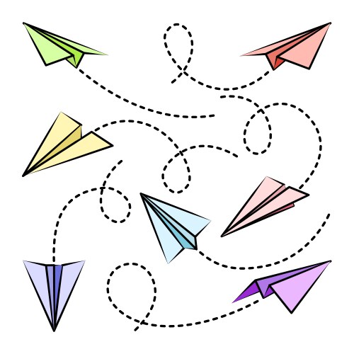 Colorful Paper Planes Doodle Vector Image