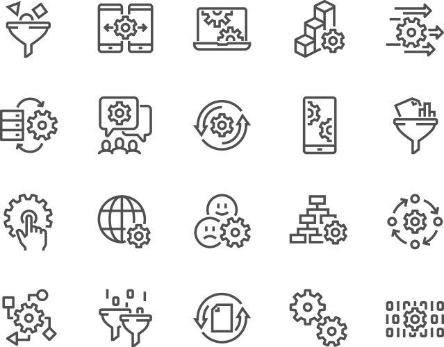 line data processing icons vector