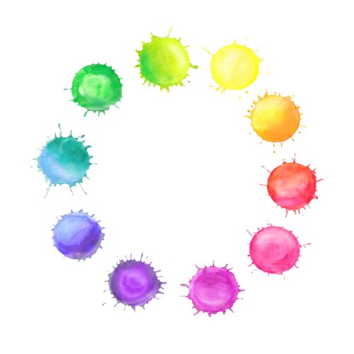 Round frame made of watercolor rainbow blobs vector image