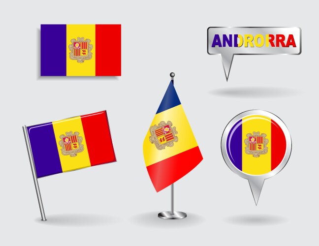 Set of andorran pin icon and map pointer flags vector image