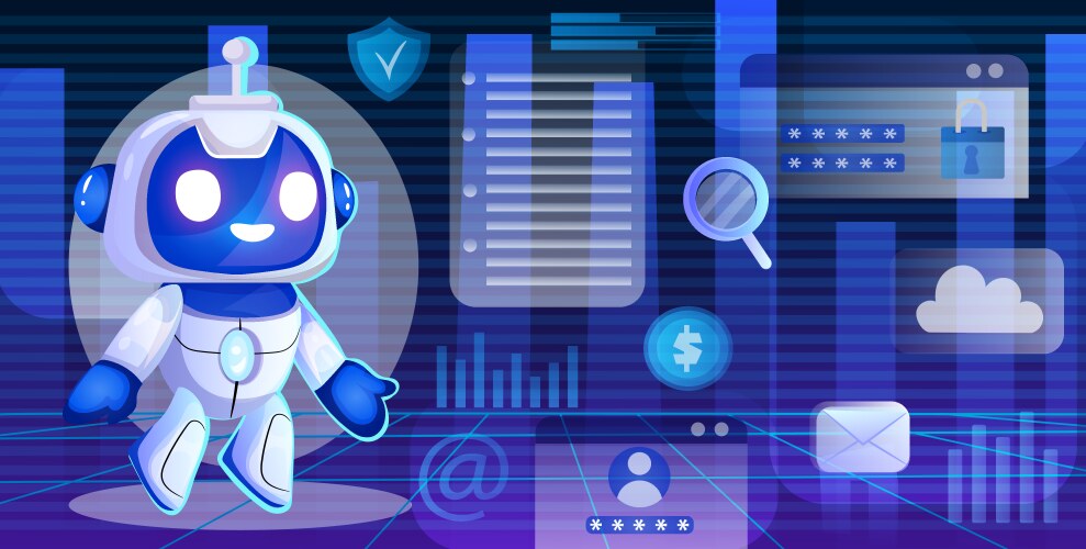 A cheerful robot in digital environment vector image