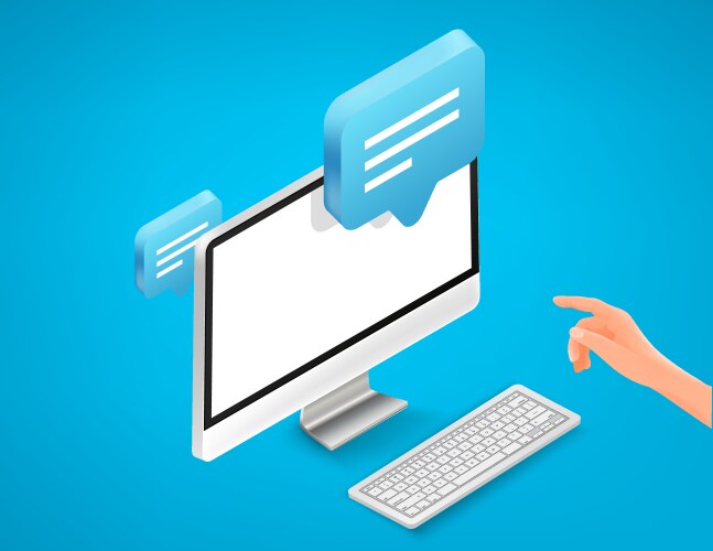 Man using communication application on computer vector image