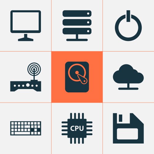 Notebook icons set collection of router diskette vector image
