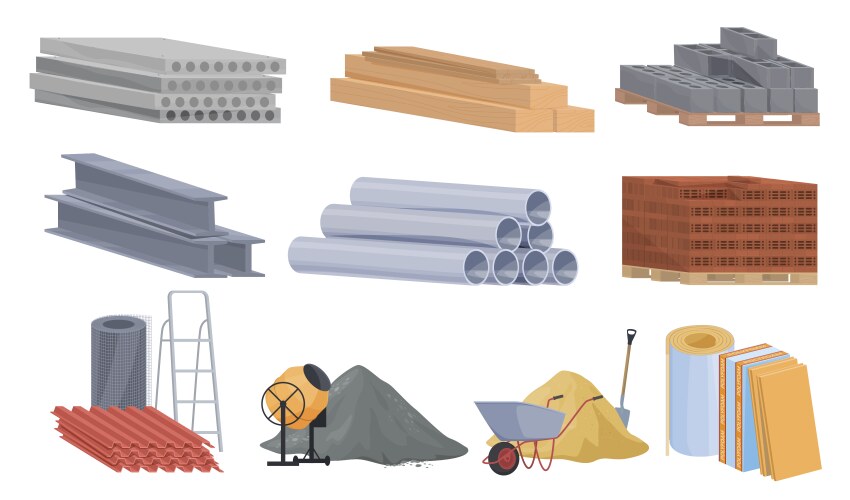 Building And Construction Materials Icon Set Vector Image Building And Construction Materials Icon Set Vector Image