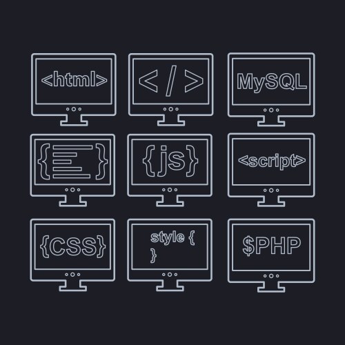 Collection of web development icons - html css tag vector image