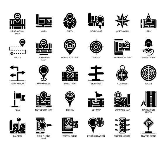 Navigation map glyph icons vector image