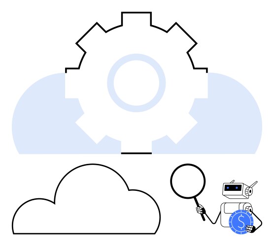 Robot analyzing cloud data with magnifying glass vektorbild