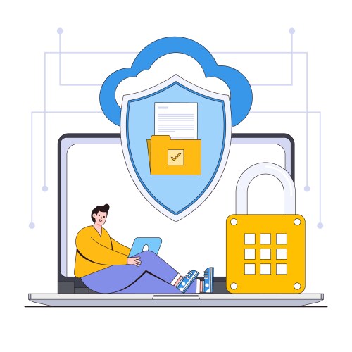 Secure file sharing concept with characters vector image